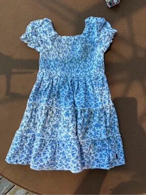 Polo by Ralph Lauren White and Blue Floral Smocked Tiered Dress